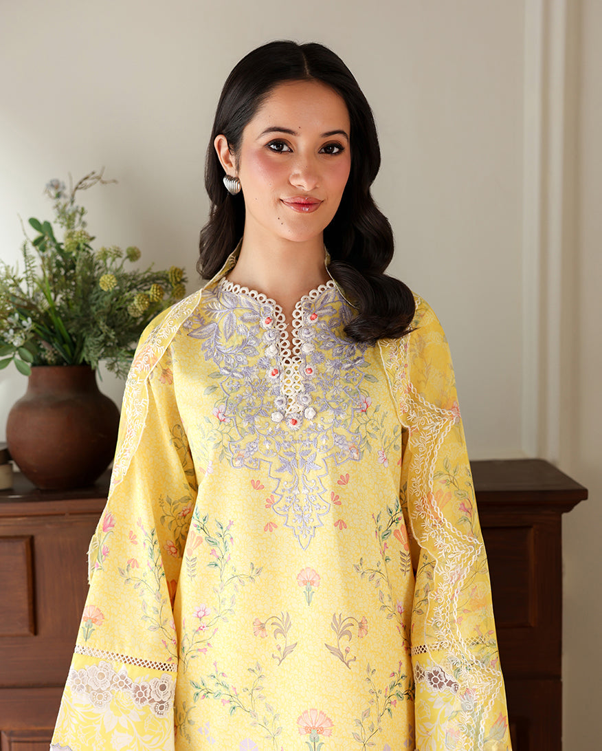 Roheenaz | Sunlit Tales Printed Embroidered Edit | Honey Haze - Luxury Dress - available at Maria Faisal in UK and USA.