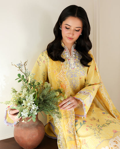 Roheenaz | Sunlit Tales Printed Embroidered Edit | Honey Haze - Luxury Dress - available at Maria Faisal in UK and USA.