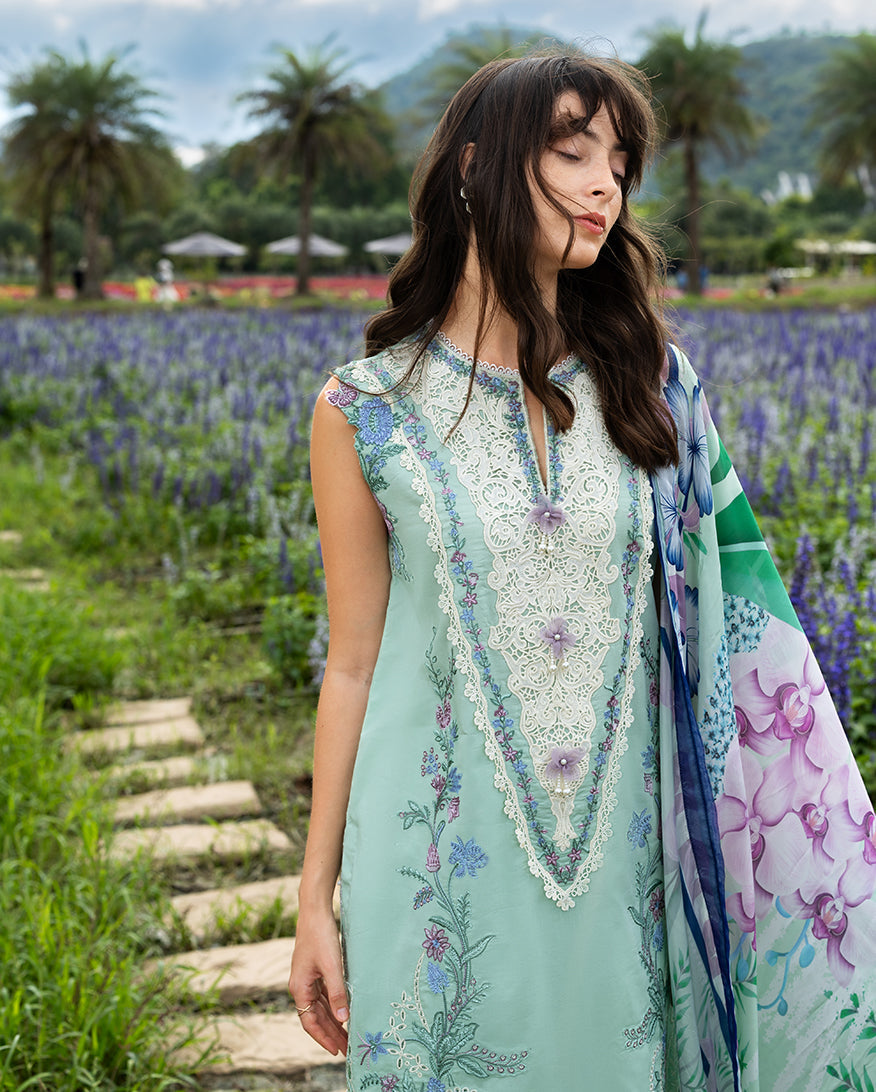 Mushq | Hemline the Secret Garden | Hummingbird Haven - Luxury Dress - available at Maria Faisal in UK and USA.