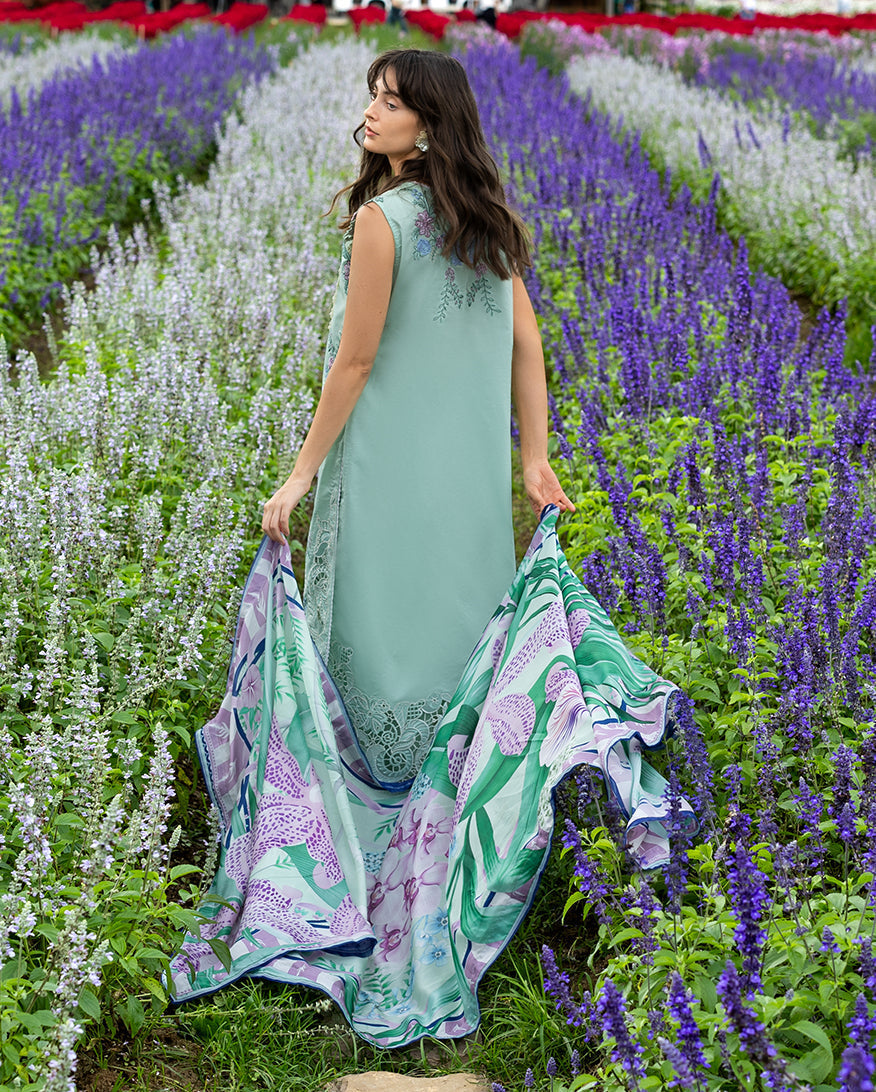 Mushq | Hemline the Secret Garden | Hummingbird Haven - Luxury Dress - available at Maria Faisal in UK and USA.