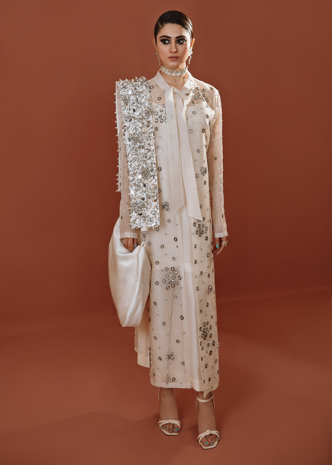 Hussain Rehar | Basic Not Basic |  Snowdrop - Designer Dress with Intricate embroidery and embellishments. Shop elegent wedding dress at Maria Faisal.