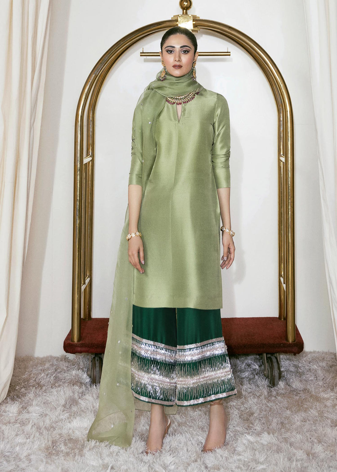 Hussain Rehar | Basic Not Basic |  DAHLIA - Designer Dress with Intricate embroidery and embellishments. Shop elegent wedding dress at Maria Faisal.