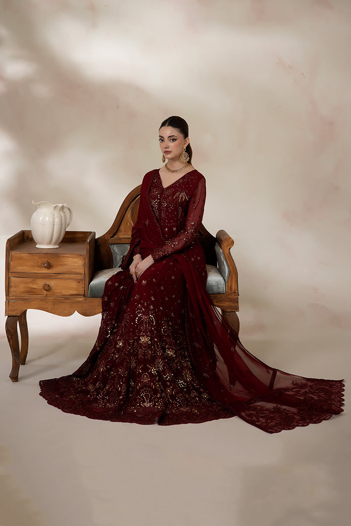 Imrozia Premium | La Fiora Collection | I-277 Amarante - Formal Dress - available at Maria Faisal in UK and USA.