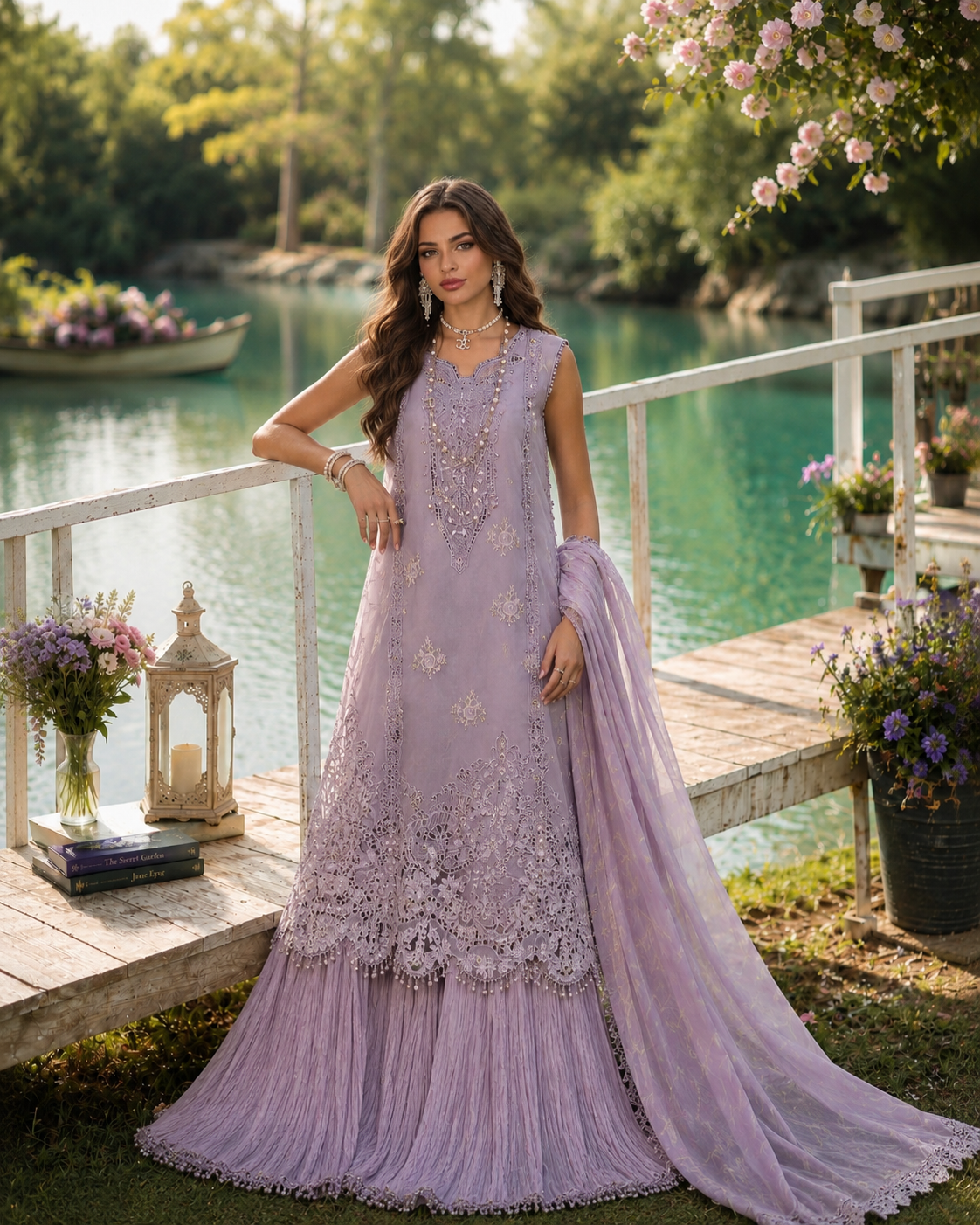 Noor by Saadia Asad | Noor Eid Printskhas 26 | D4  Lavender Lights - Luxury Dress - available at Maria Faisal in UK and USA.