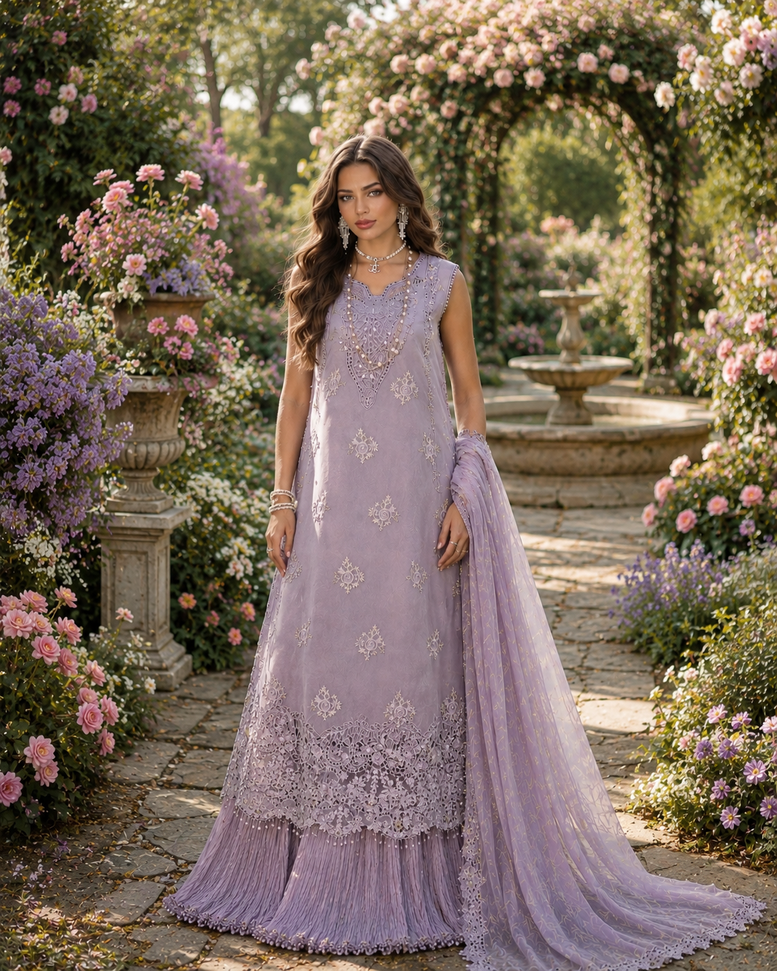 Noor by Saadia Asad | Noor Eid Printskhas 26 | D4  Lavender Lights - Luxury Dress - available at Maria Faisal in UK and USA.