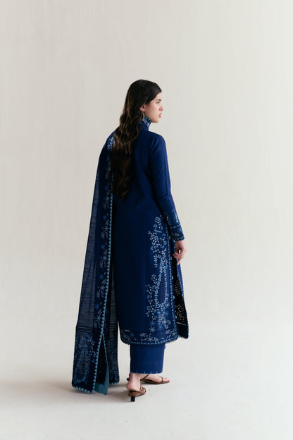 Deep Navy Blue Embroidered Lawn Long Shirt - Zaib | RAMADAN 2026 READY TO WEAR | NPA3-26407 - Luxury Dress - available at Maria Faisal in UK and USA.