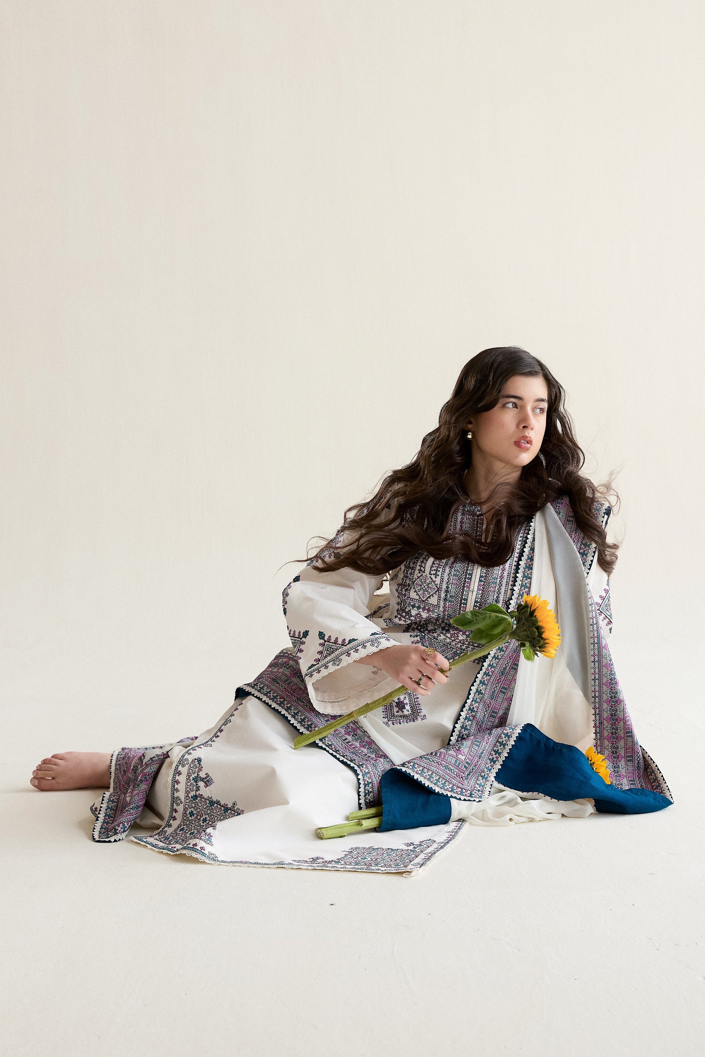 Off-White Embroidered Lawn Long Shirt - Zaib | RAMADAN 2026 READY TO WEAR | NPA3-26406 - Luxury Dress - available at Maria Faisal in UK and USA.