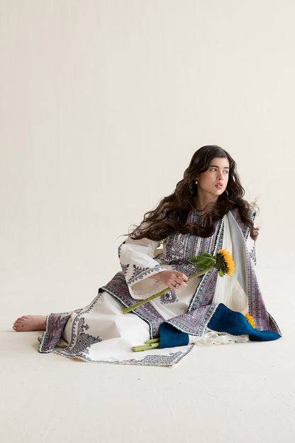 Off-White Embroidered Lawn Long Shirt - Zaib | RAMADAN 2026 READY TO WEAR | NPA3-26406 - Luxury Dress - available at Maria Faisal in UK and USA.