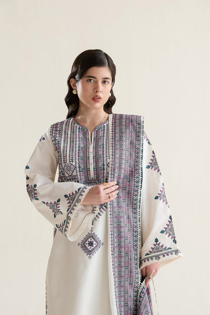 Off-White Embroidered Lawn Long Shirt - Zaib | RAMADAN 2026 READY TO WEAR | NPA3-26406 - Luxury Dress - available at Maria Faisal in UK and USA.