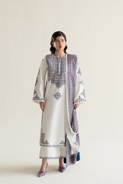 Off-White Embroidered Lawn Long Shirt - Zaib | RAMADAN 2026 READY TO WEAR | NPA3-26406 - Luxury Dress - available at Maria Faisal in UK and USA.