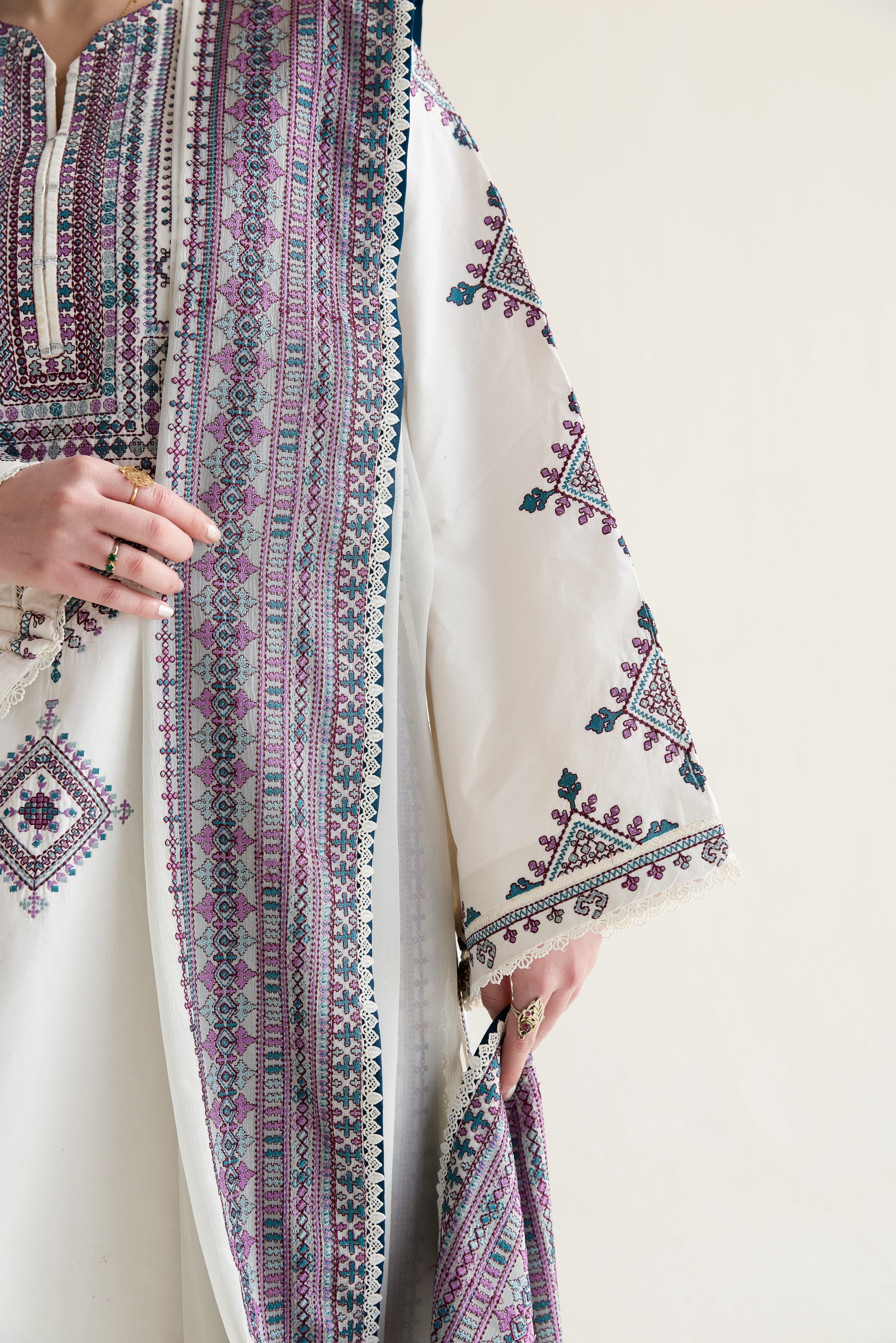 Off-White Embroidered Lawn Long Shirt - Zaib | RAMADAN 2026 READY TO WEAR | NPA3-26406 - Luxury Dress - available at Maria Faisal in UK and USA.