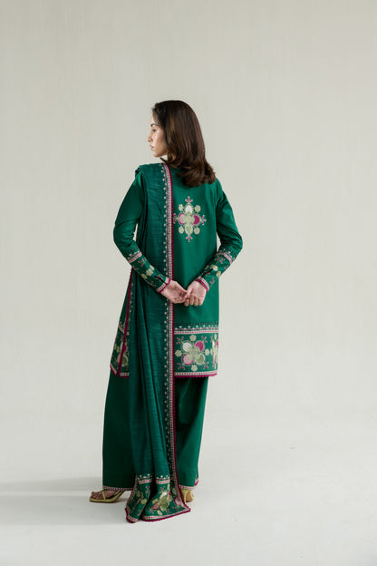 Emerald Green Embroidered Lawn Long Shirt - Zaib | RAMADAN 2026 READY TO WEAR | 26413 - Luxury Dress - available at Maria Faisal in UK and USA.