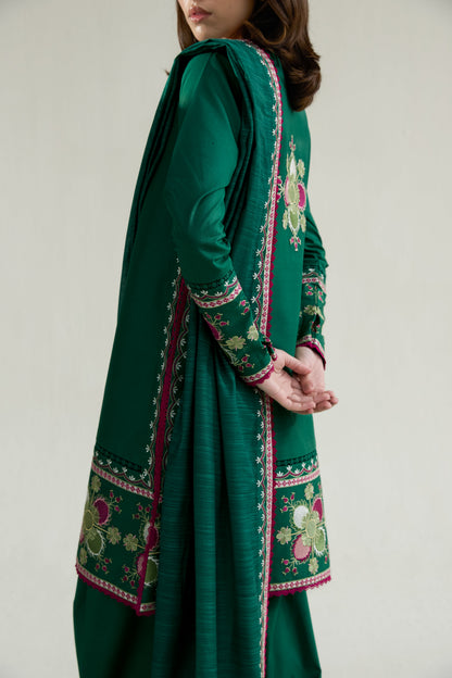 Emerald Green Embroidered Lawn Long Shirt - Zaib | RAMADAN 2026 READY TO WEAR | 26413 - Luxury Dress - available at Maria Faisal in UK and USA.
