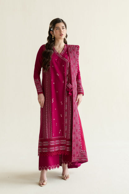 Fuchsia Embroidered Lawn Long Shirt - Zaib | RAMADAN 2026 READY TO WEAR | NPA3-26405 - Luxury Dress - available at Maria Faisal in UK and USA.