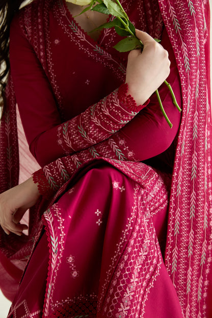 Fuchsia Embroidered Lawn Long Shirt - Zaib | RAMADAN 2026 READY TO WEAR | NPA3-26405 - Luxury Dress - available at Maria Faisal in UK and USA.