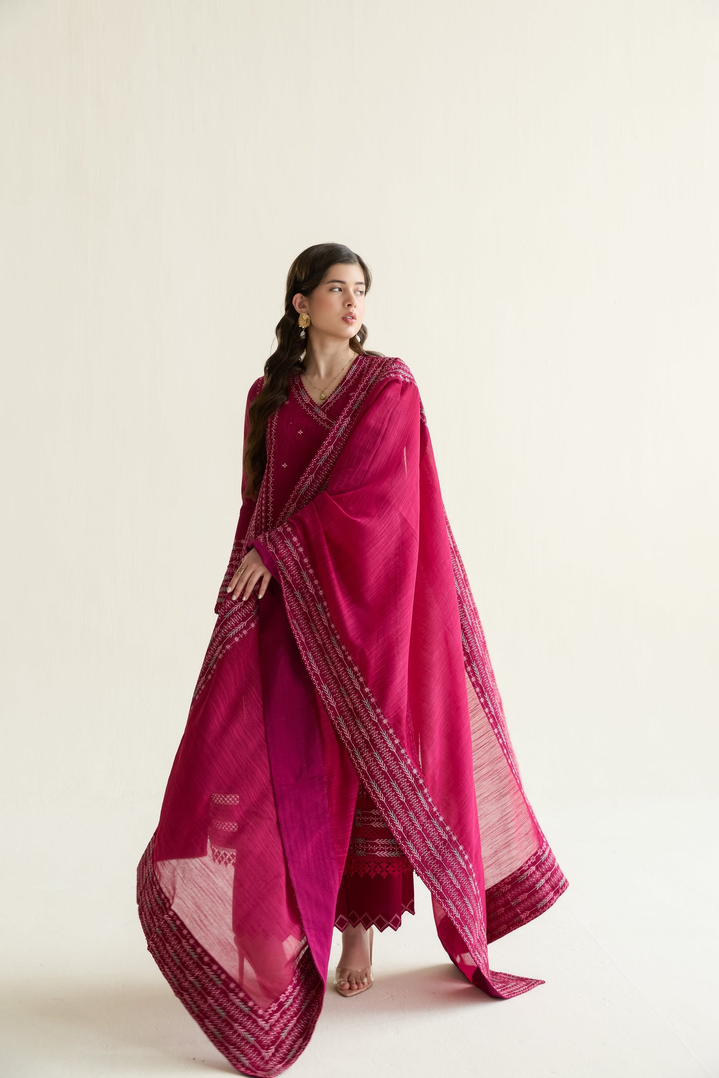 Fuchsia Embroidered Lawn Long Shirt - Zaib | RAMADAN 2026 READY TO WEAR | NPA3-26405 - Luxury Dress - available at Maria Faisal in UK and USA.