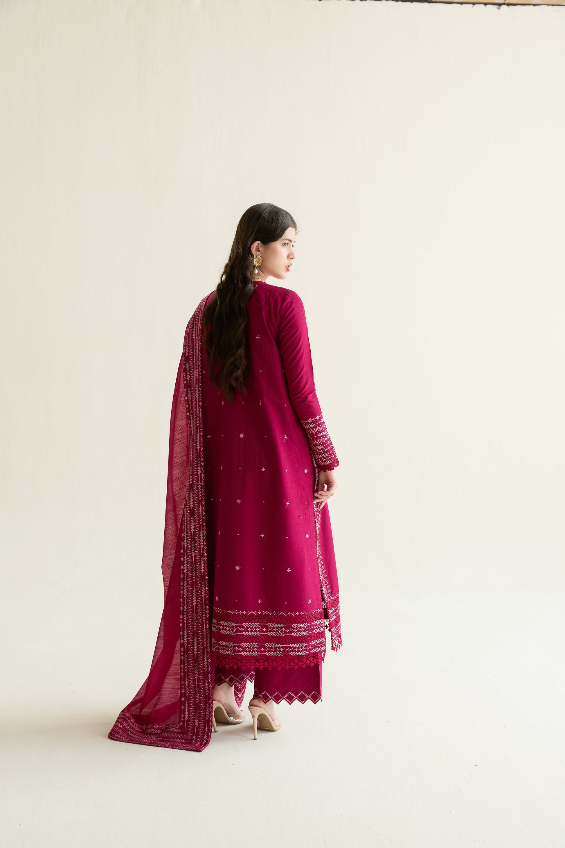 Fuchsia Embroidered Lawn Long Shirt - Zaib | RAMADAN 2026 READY TO WEAR | NPA3-26405 - Luxury Dress - available at Maria Faisal in UK and USA.