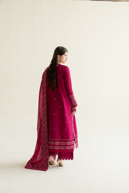 Fuchsia Embroidered Lawn Long Shirt - Zaib | RAMADAN 2026 READY TO WEAR | NPA3-26405 - Luxury Dress - available at Maria Faisal in UK and USA.