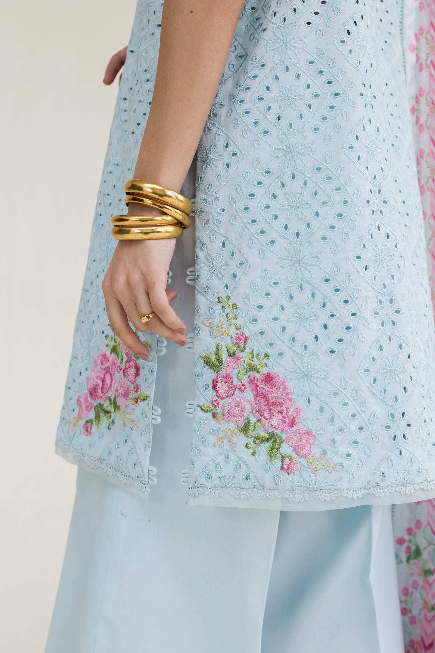 Ice Blue Embroidered Lawn Short Shirt - Zaib | RAMADAN 2026 READY TO WEAR | NPA3-26404 - Luxury Dress - available at Maria Faisal in UK and USA.