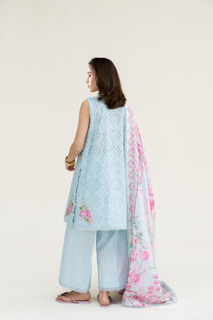 Ice Blue Embroidered Lawn Short Shirt - Zaib | RAMADAN 2026 READY TO WEAR | NPA3-26404 - Luxury Dress - available at Maria Faisal in UK and USA.