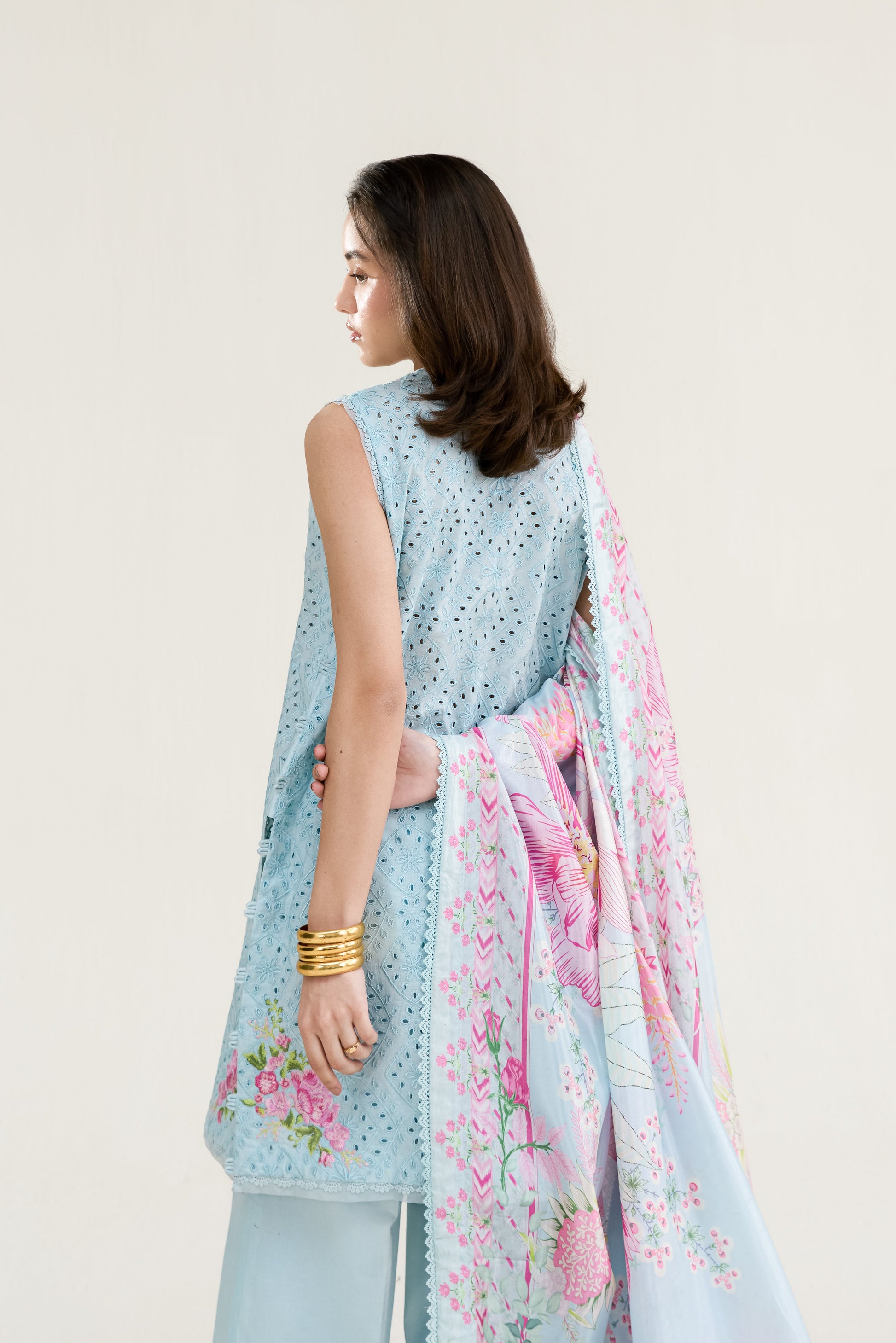 Ice Blue Embroidered Lawn Short Shirt - Zaib | RAMADAN 2026 READY TO WEAR | NPA3-26404 - Luxury Dress - available at Maria Faisal in UK and USA.