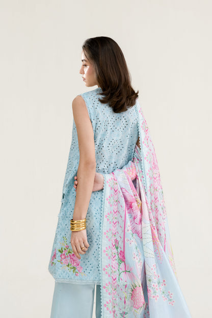 Ice Blue Embroidered Lawn Short Shirt - Zaib | RAMADAN 2026 READY TO WEAR | NPA3-26404 - Luxury Dress - available at Maria Faisal in UK and USA.