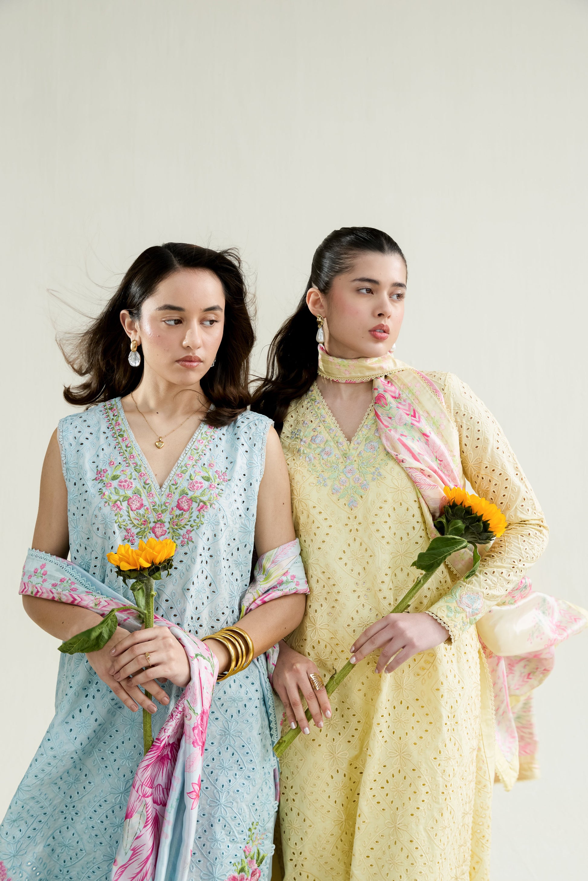 Butter Yellow Embroidered Lawn Long Shirt - Zaib | RAMADAN 2026 READY TO WEAR | NPA3-26403 - Luxury Dress - available at Maria Faisal in UK and USA.
