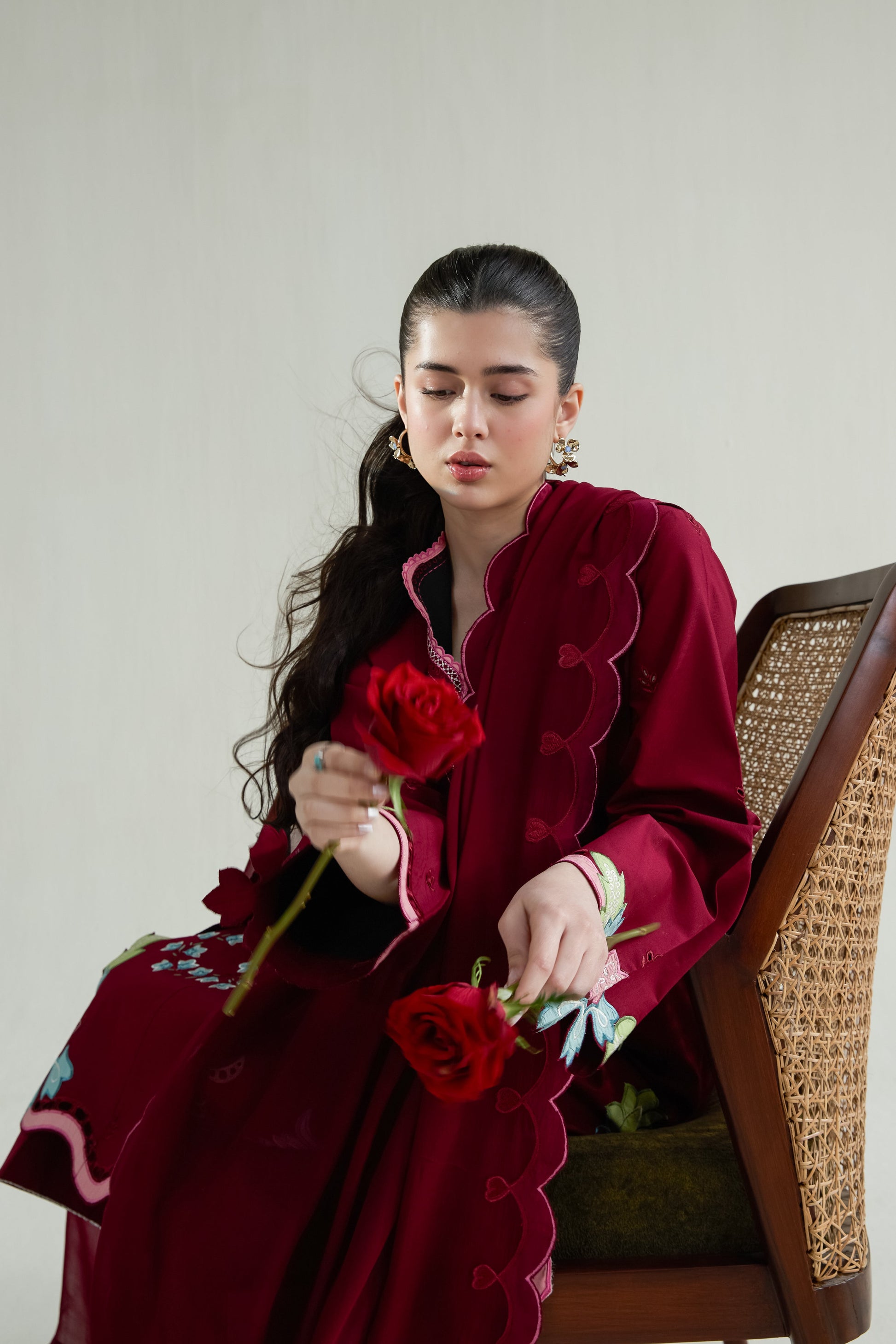 Maroon Embroidered Lawn Long Shirt - Zaib | RAMADAN 2026 READY TO WEAR  | NPA3-26409 - Luxury Dress - available at Maria Faisal in UK and USA.