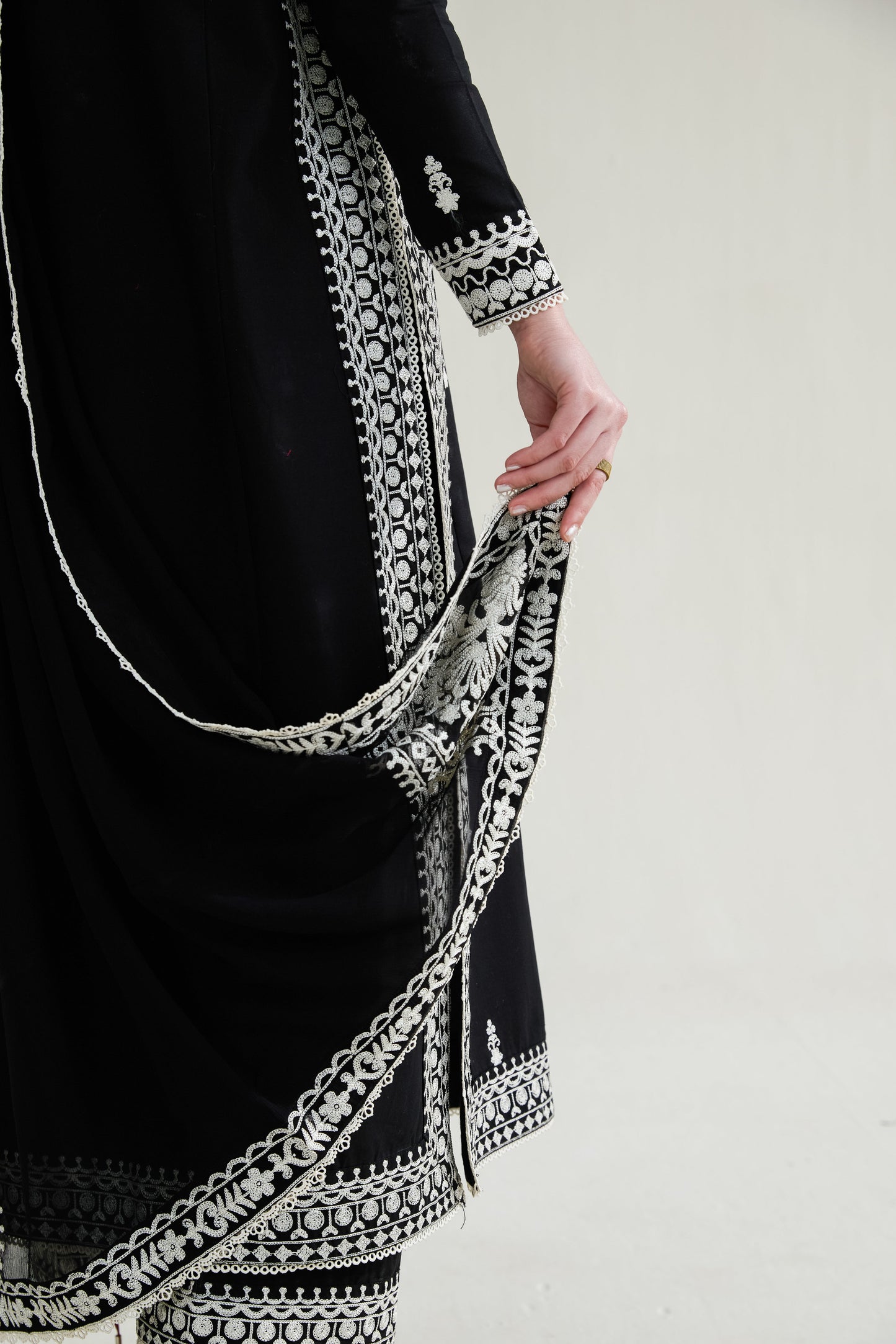 Black Embroidered Lawn Long Shirt - Zaib | RAMADAN 2026 READY TO WEAR | NPA3-26402 - Luxury Dress - available at Maria Faisal in UK and USA.