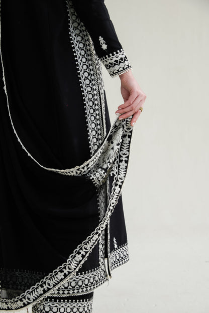 Black Embroidered Lawn Long Shirt - Zaib | RAMADAN 2026 READY TO WEAR | NPA3-26402 - Luxury Dress - available at Maria Faisal in UK and USA.