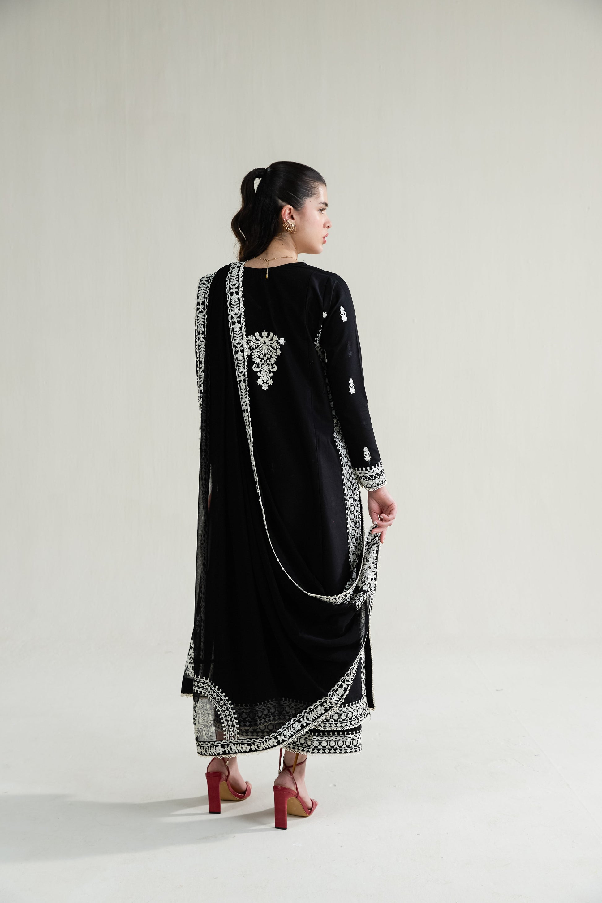 Black Embroidered Lawn Long Shirt - Zaib | RAMADAN 2026 READY TO WEAR | NPA3-26402 - Luxury Dress - available at Maria Faisal in UK and USA.