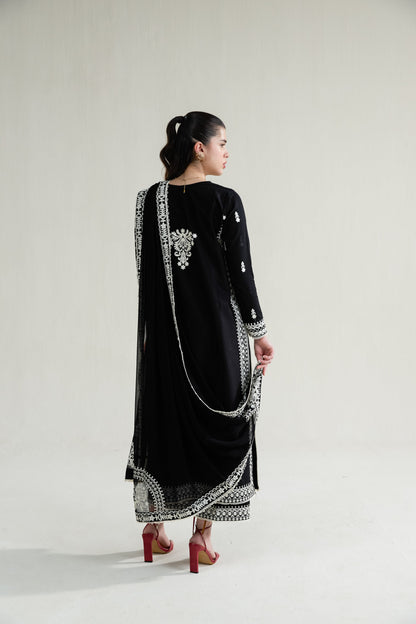 Black Embroidered Lawn Long Shirt - Zaib | RAMADAN 2026 READY TO WEAR | NPA3-26402 - Luxury Dress - available at Maria Faisal in UK and USA.
