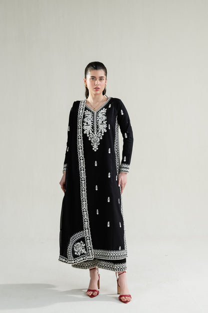 Black Embroidered Lawn Long Shirt - Zaib | RAMADAN 2026 READY TO WEAR | NPA3-26402 - Luxury Dress - available at Maria Faisal in UK and USA.