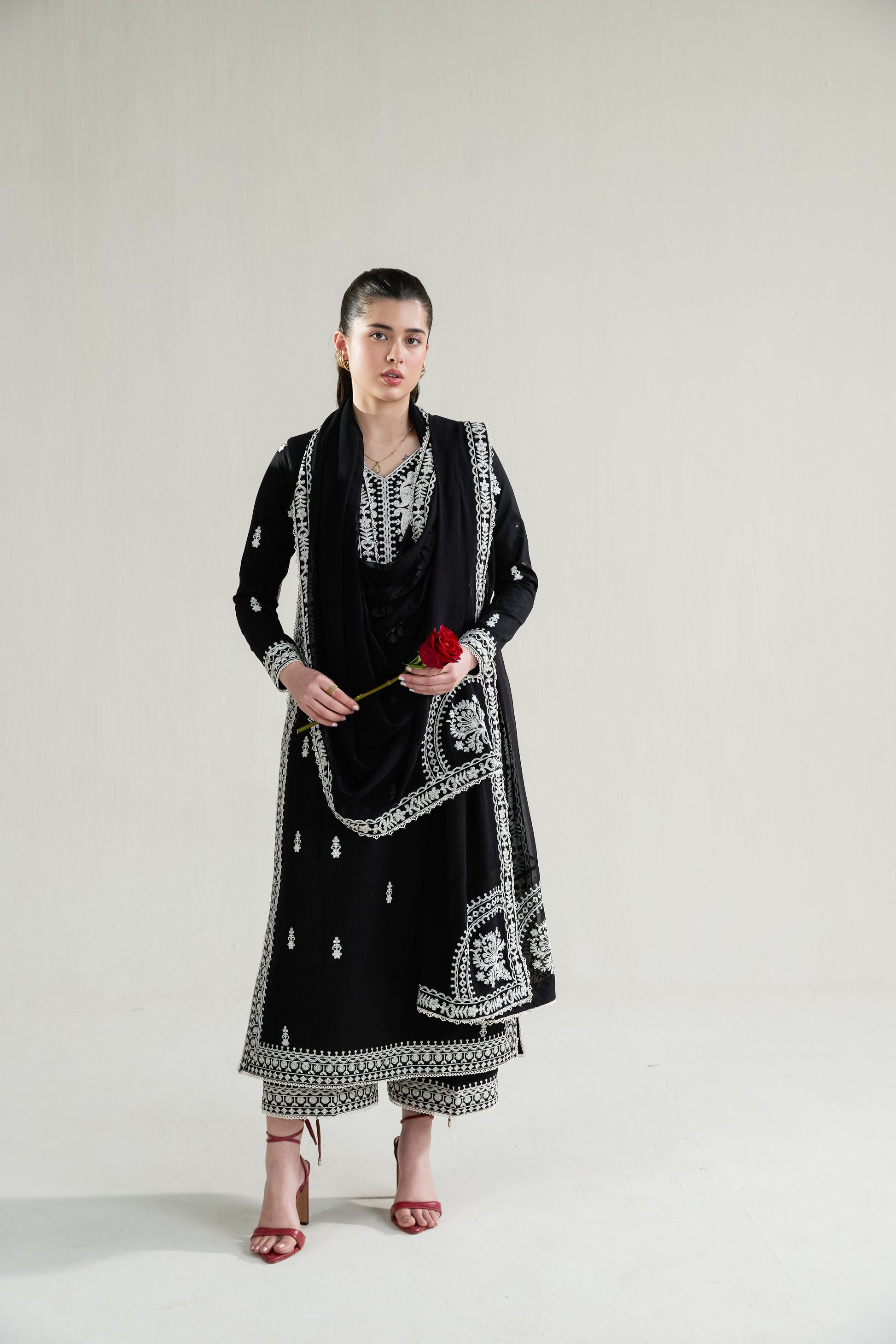 Black Embroidered Lawn Long Shirt - Zaib | RAMADAN 2026 READY TO WEAR | NPA3-26402 - Luxury Dress - available at Maria Faisal in UK and USA.