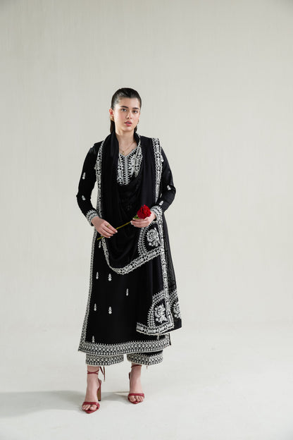 Black Embroidered Lawn Long Shirt - Zaib | RAMADAN 2026 READY TO WEAR | NPA3-26402 - Luxury Dress - available at Maria Faisal in UK and USA.