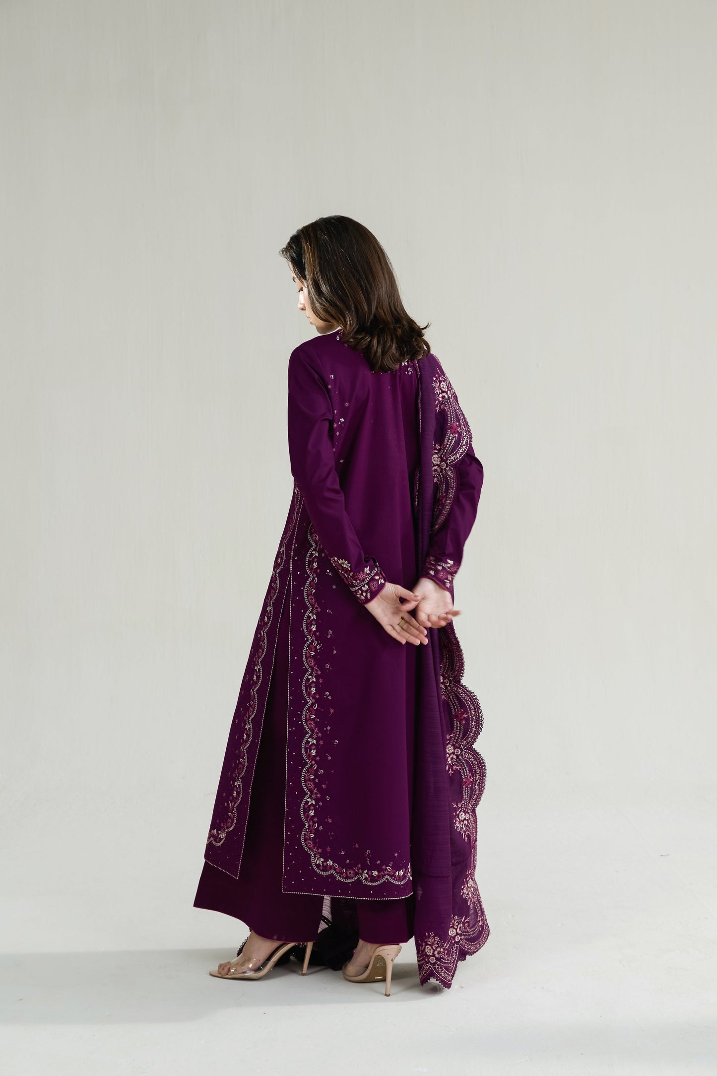 Deep Plum Embroidered Lawn Long Shirt - Zaib | RAMADAN 2026 READY TO WEAR | NPA3-26410 - Luxury Dress - available at Maria Faisal in UK and USA.