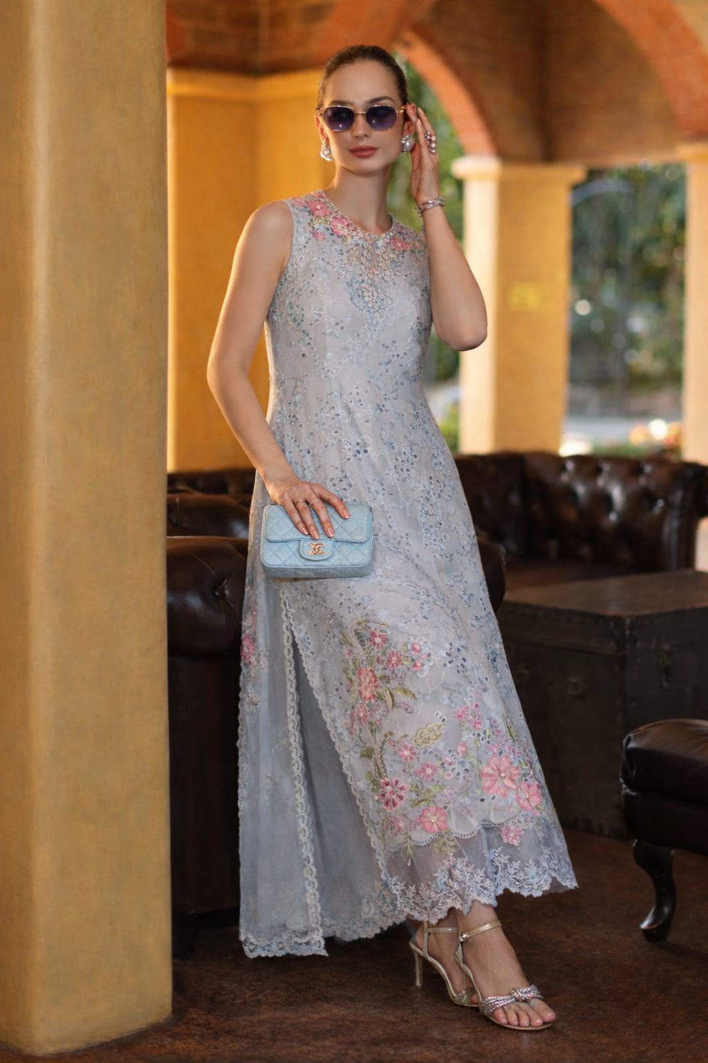 Saadia Asad | Luxuru Eid Schiffli Laserkari 26 | D10 - B - Roselle - Luxury Dress - available at Maria Faisal in UK and USA.