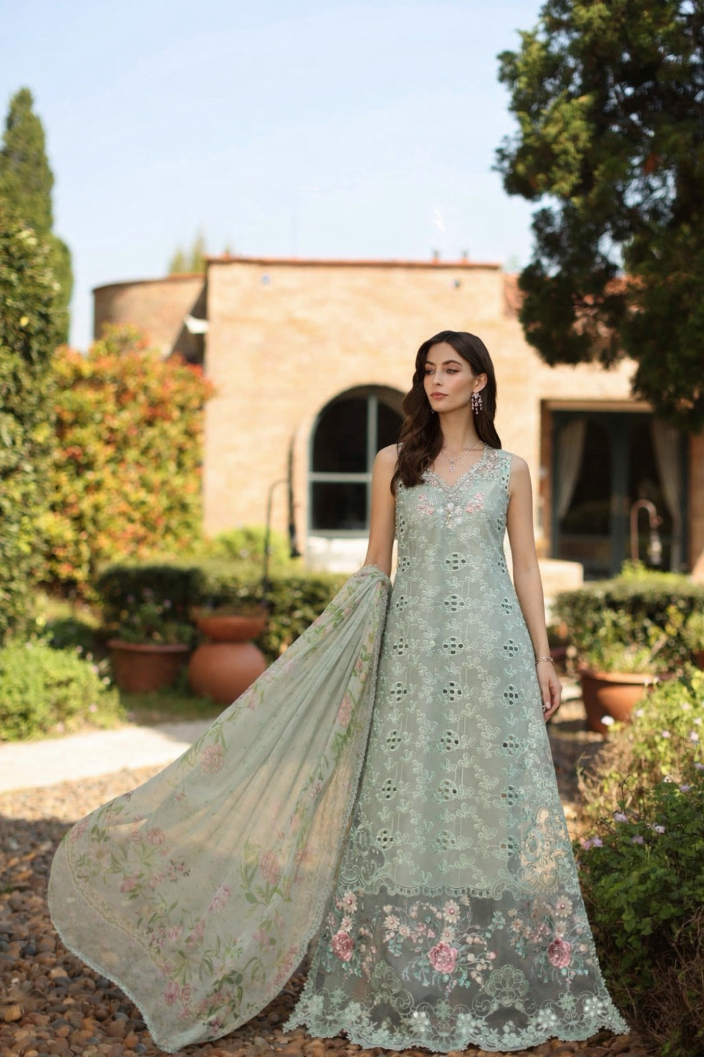 Saadia Asad | Luxury Eid Schiffli Laserkari 26 | D7 - B - Florine - Luxury Dress - available at Maria Faisal in UK and USA.