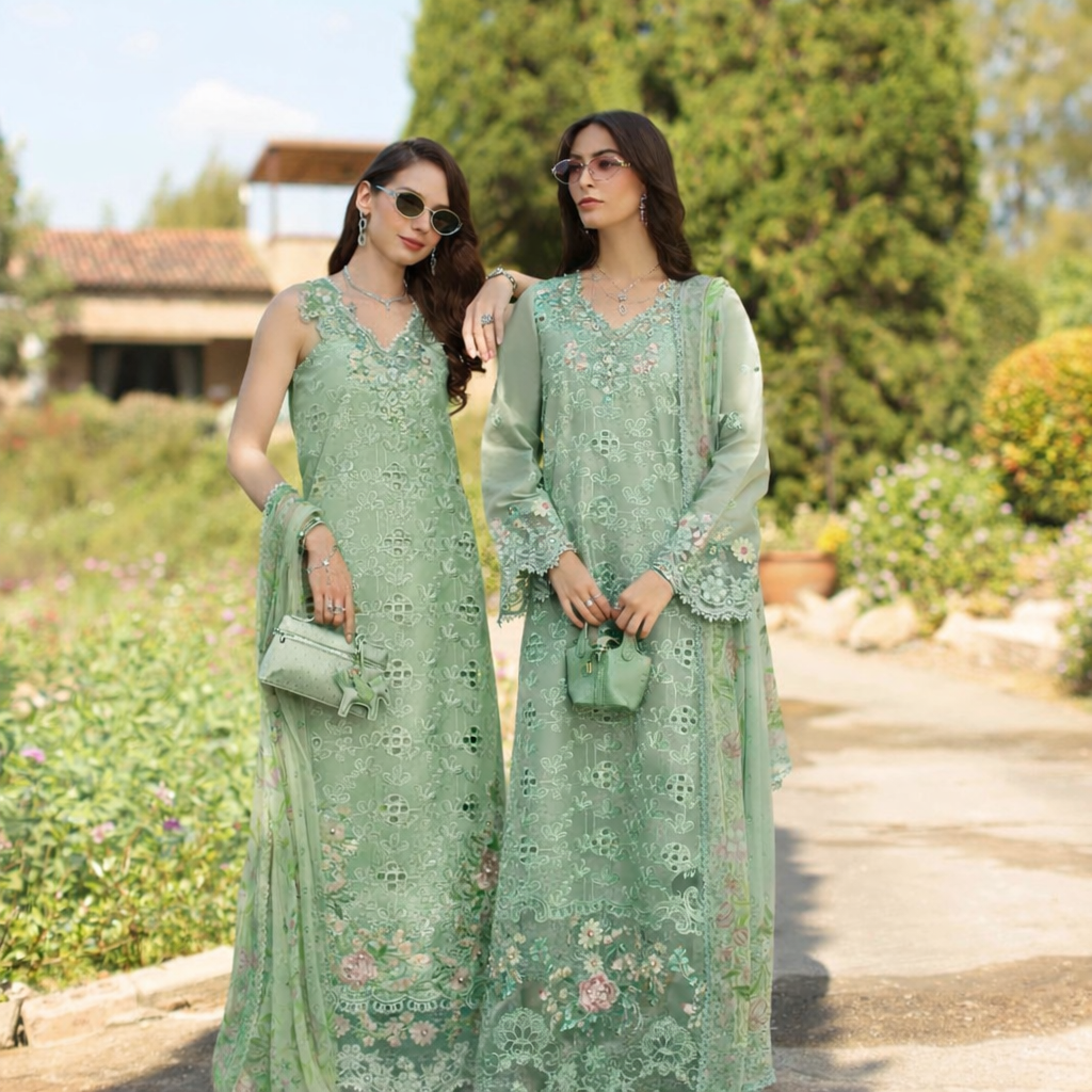 Saadia Asad | Luxury Eid Schiffli Laserkari 26 | D7 - B - Florine - Luxury Dress - available at Maria Faisal in UK and USA.