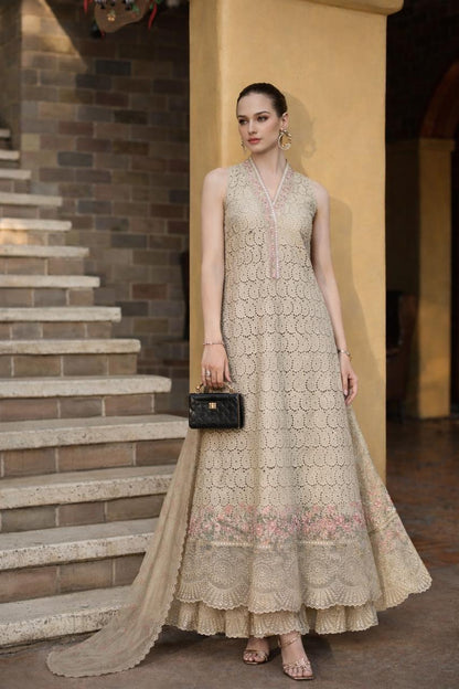 Saadia Asad | Luxury Eid Schiffli Laserkari 26 | D5 - A - Lunaria - Luxury Dress - available at Maria Faisal in UK and USA.