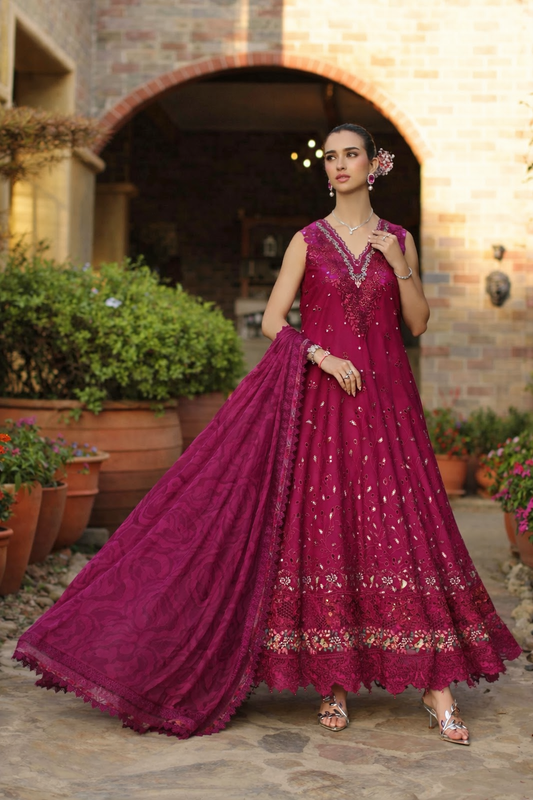 Saadia Asad | Luxury Eid Schiffli Laserkari 26 | D6 - A - Zelina - Luxury Dress - available at Maria Faisal in UK and USA.