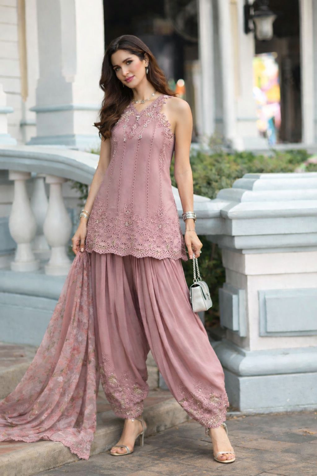 Noor by Saadia Asad | Eid Luxe Chikankari 26 | D8 - Rosewood Blush - Luxury Dress - available at Maria Faisal in UK and USA.