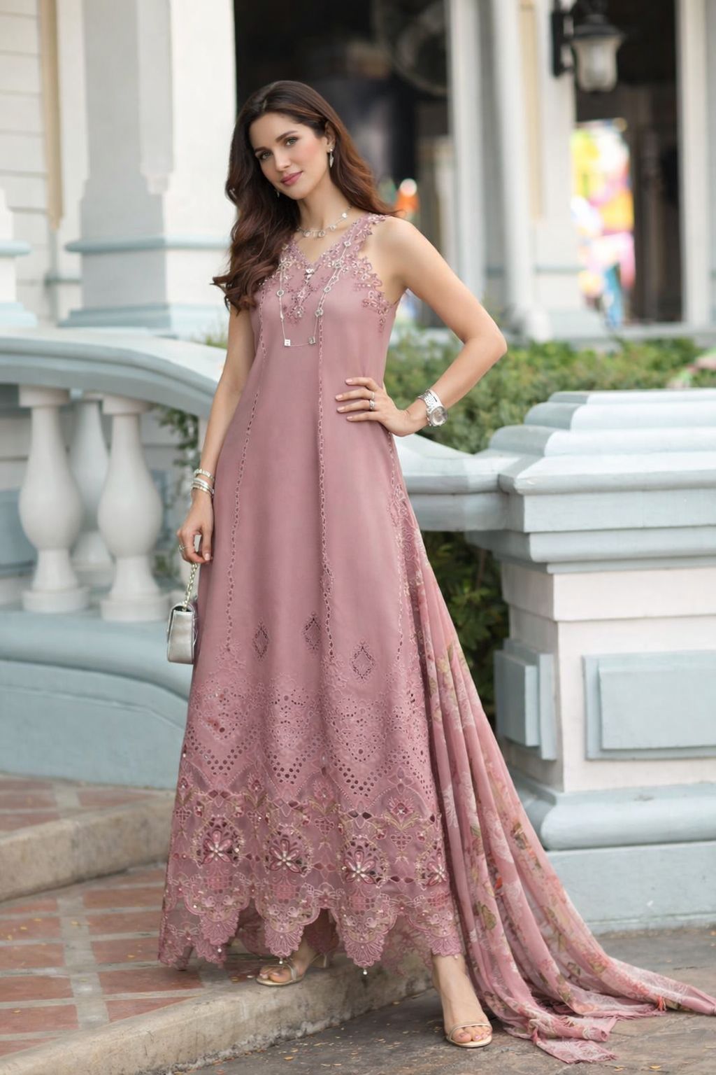 Noor by Saadia Asad | Eid Luxe Chikankari 26 | D8 - Rosewood Blush - Luxury Dress - available at Maria Faisal in UK and USA.