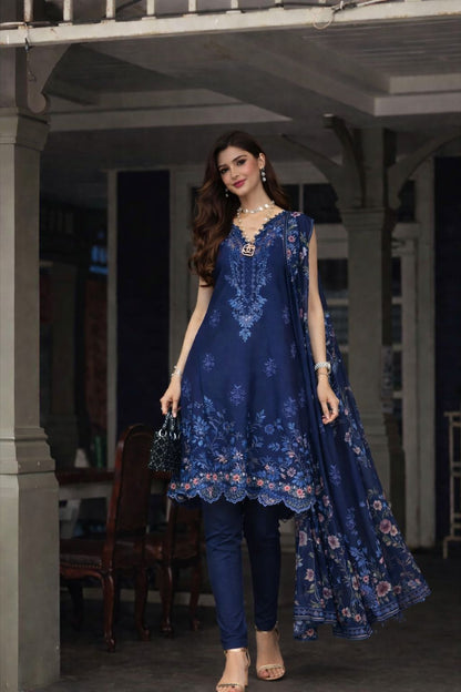 Noor by Saadia Asad | Eid Luxe Chikankari 26 | D11 - Sapphire Blue - Luxury Dress - available at Maria Faisal in UK and USA.