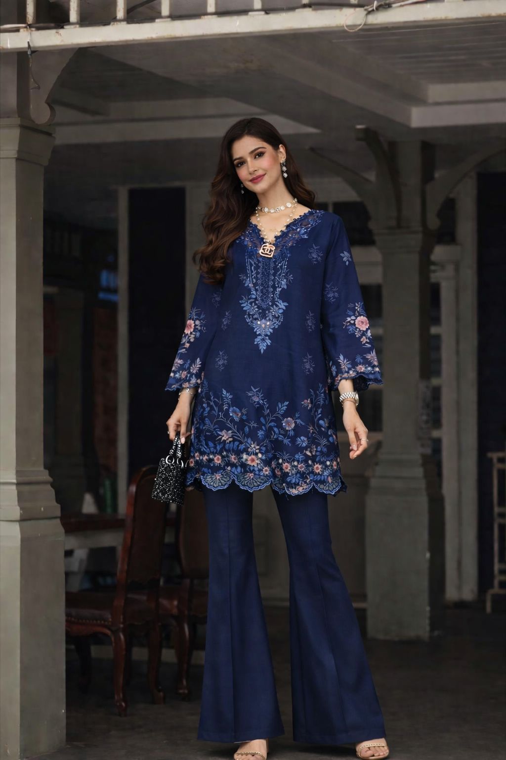 Noor by Saadia Asad | Eid Luxe Chikankari 26 | D11 - Sapphire Blue - Luxury Dress - available at Maria Faisal in UK and USA.