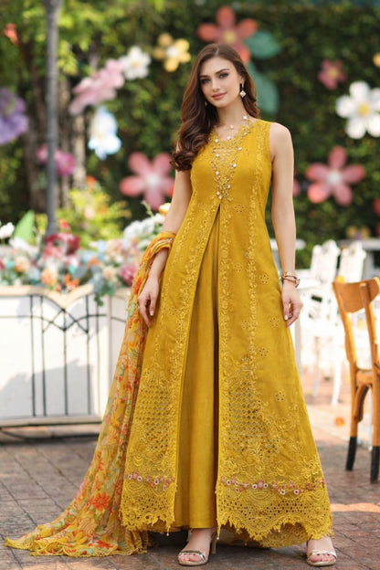Noor by Saadia Asad | Eid Luxe Chikankari 26 | D10 - Amber Yellow - Luxury Dress - available at Maria Faisal in UK and USA.