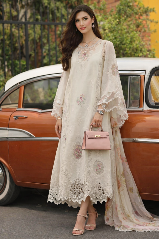 Noor by Saadia Asad | Eid Luxe Chikankari 26 | D2 - Pearl Ivory - Luxury Dress - available at Maria Faisal in UK and USA.