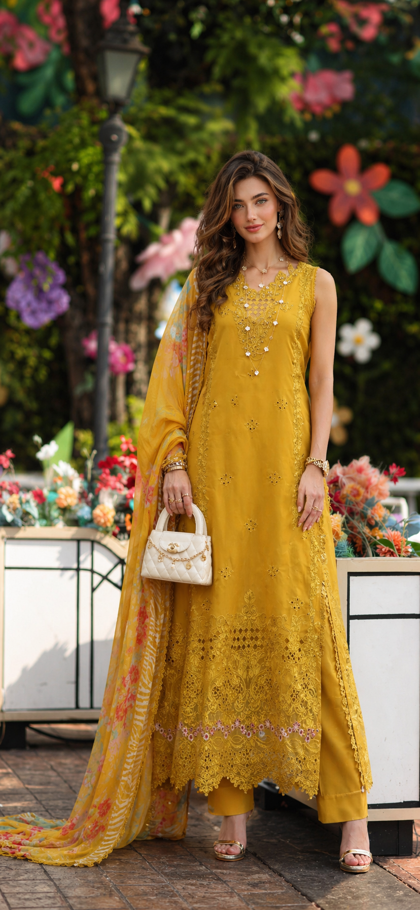 Noor by Saadia Asad | Eid Luxe Chikankari 26 | D10 - Amber Yellow - Luxury Dress - available at Maria Faisal in UK and USA.