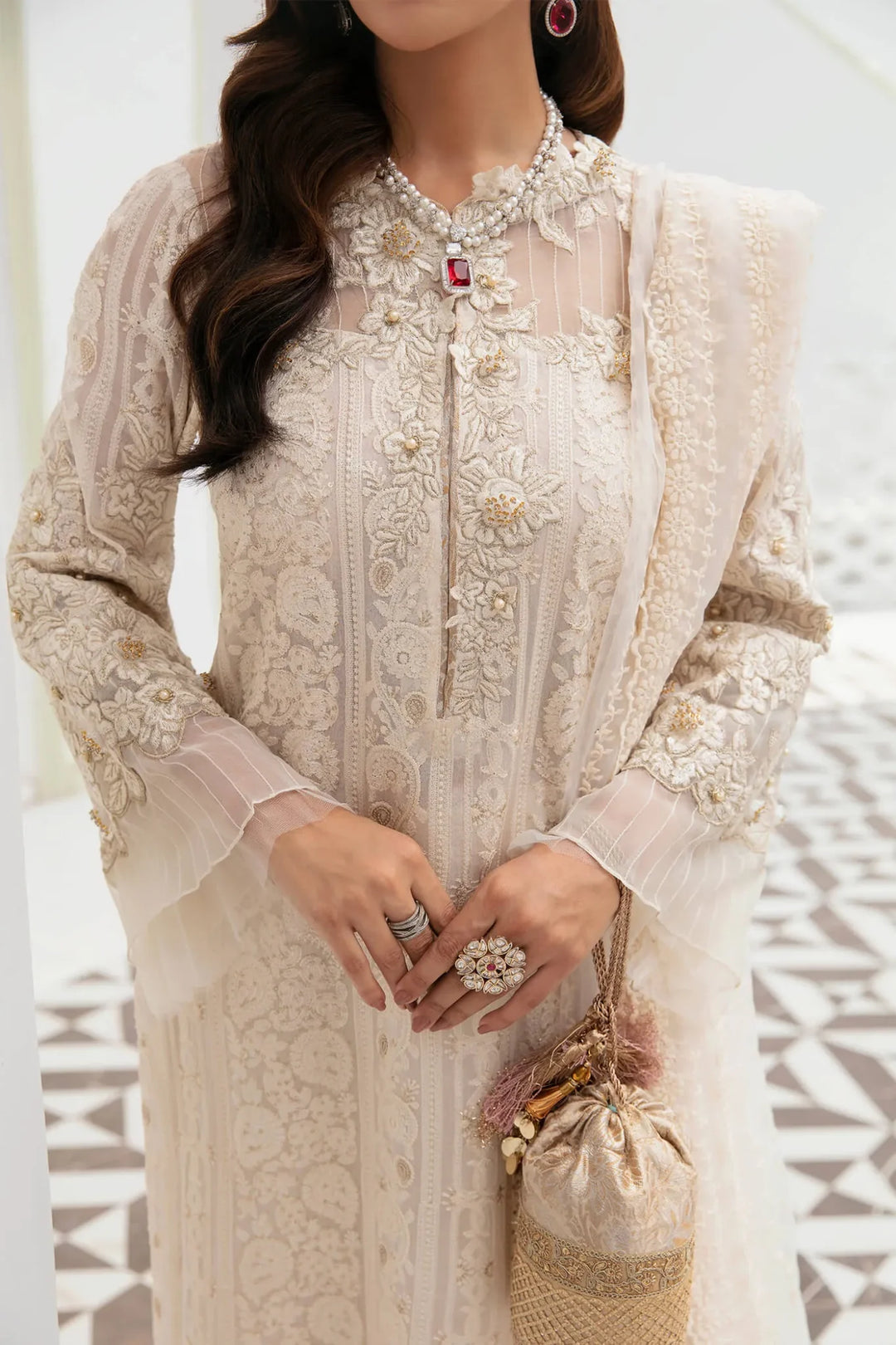 Musfirah Saad - Wedding Festive - Sensational Ivory - Designer Dress with Intricate embroidery and embellishments. Shop elegent wedding dress at Maria Faisal.