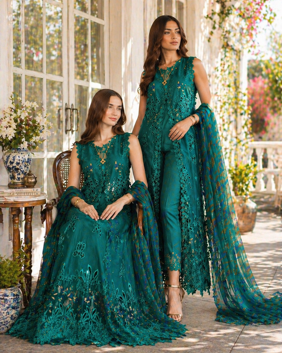 Noor by Saadia Asad | Eid Luxe Chikankari 26 | D1 - Malachite Green - Luxury Dress - available at Maria Faisal in UK and USA.
